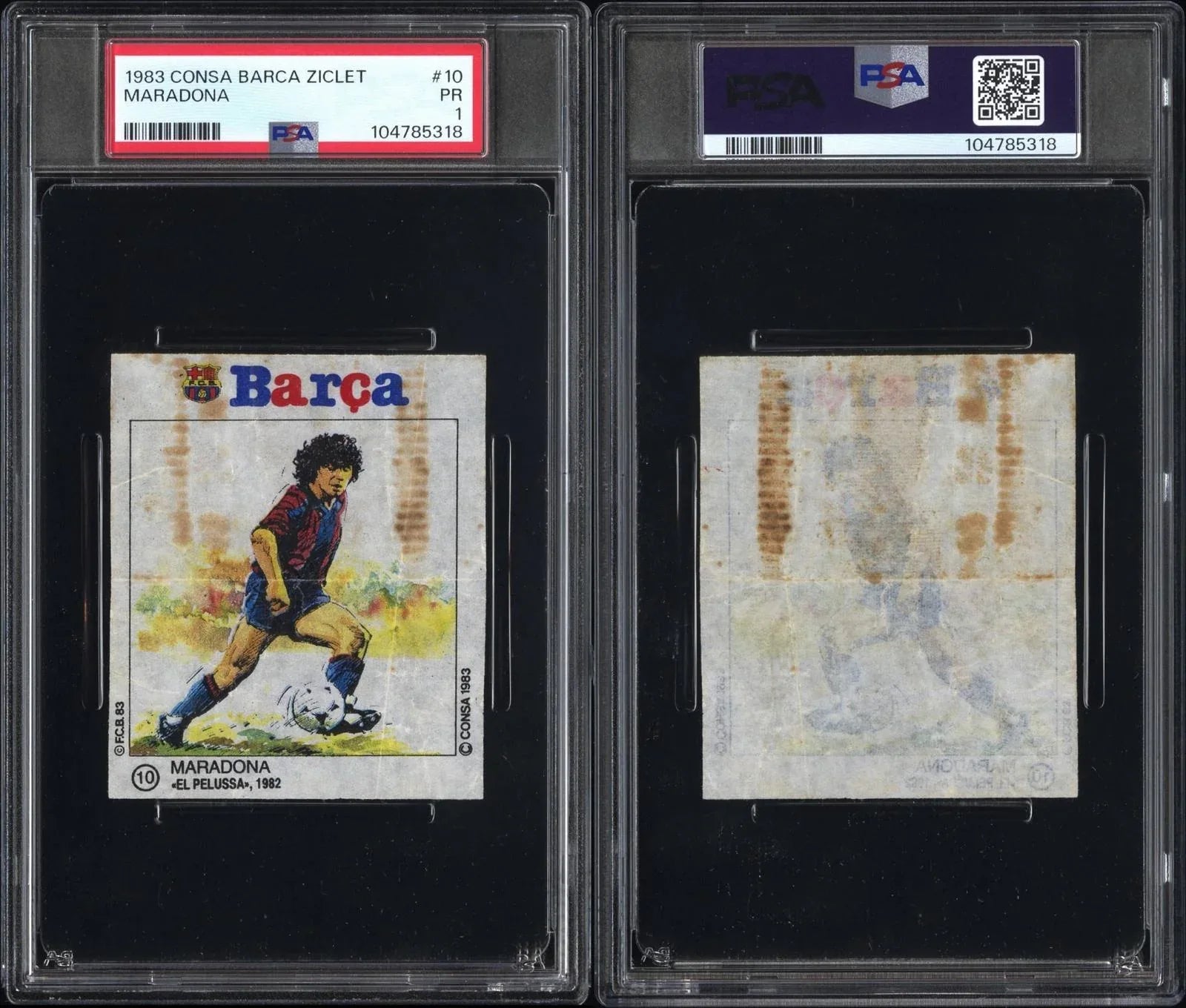 Maradona - 1983 Consa Barça Ziclet #10 - "El Pelussa" - PSA 1 (PR) - AnticShow®