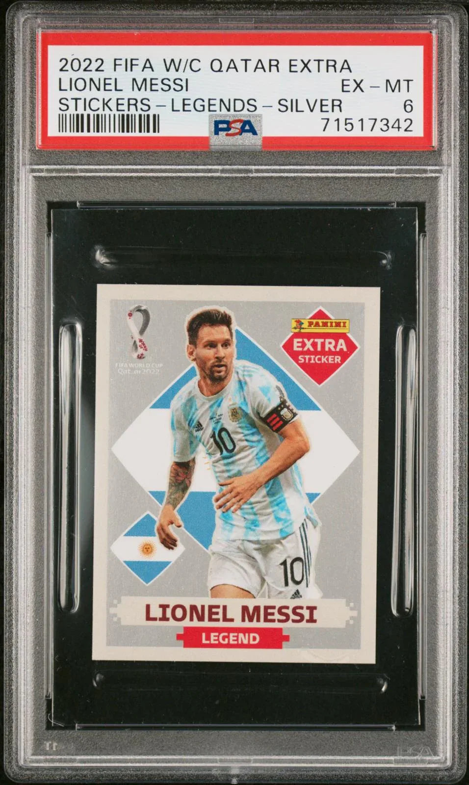 Lionel Messi - Panini Qatar 2022 Extra Sticker - Legends Silver - PSA 6 (EX-MT) - AnticShow®